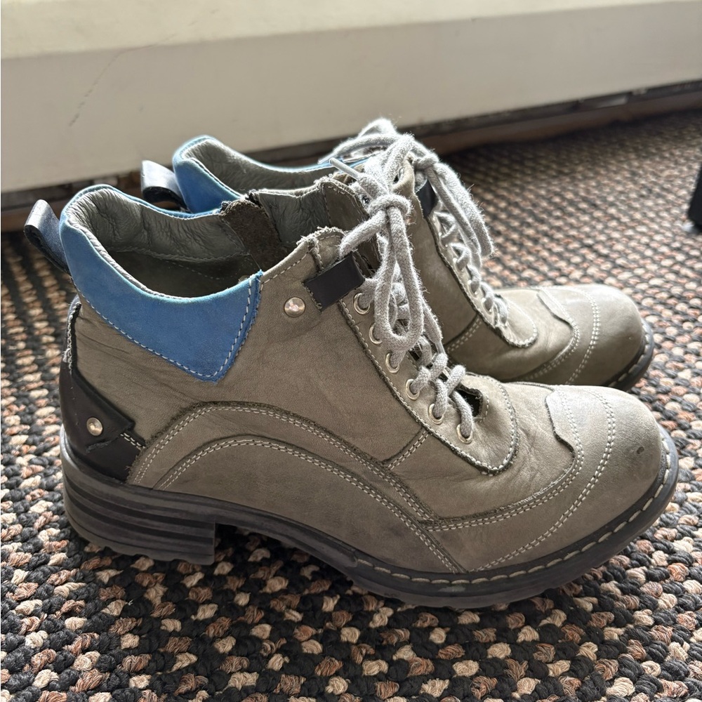 V-Italia 1162 Giovanne Leather Side Zip Ankle Boots Grey Blue Womens Size 6/6.5